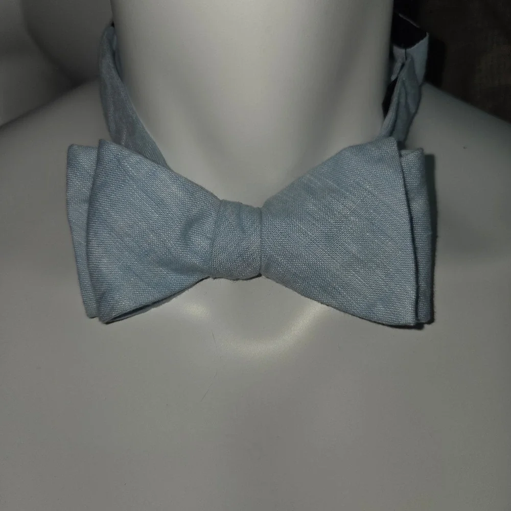 Bow Tie Light Blue Linen Blend‎ Adjustable Neck Neckwear Men Formal Summer